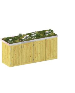 Binto Mülltonnenbox Nadelholz Kiefer/Fichte 4er-Box mit Pflanzenschale (5120)